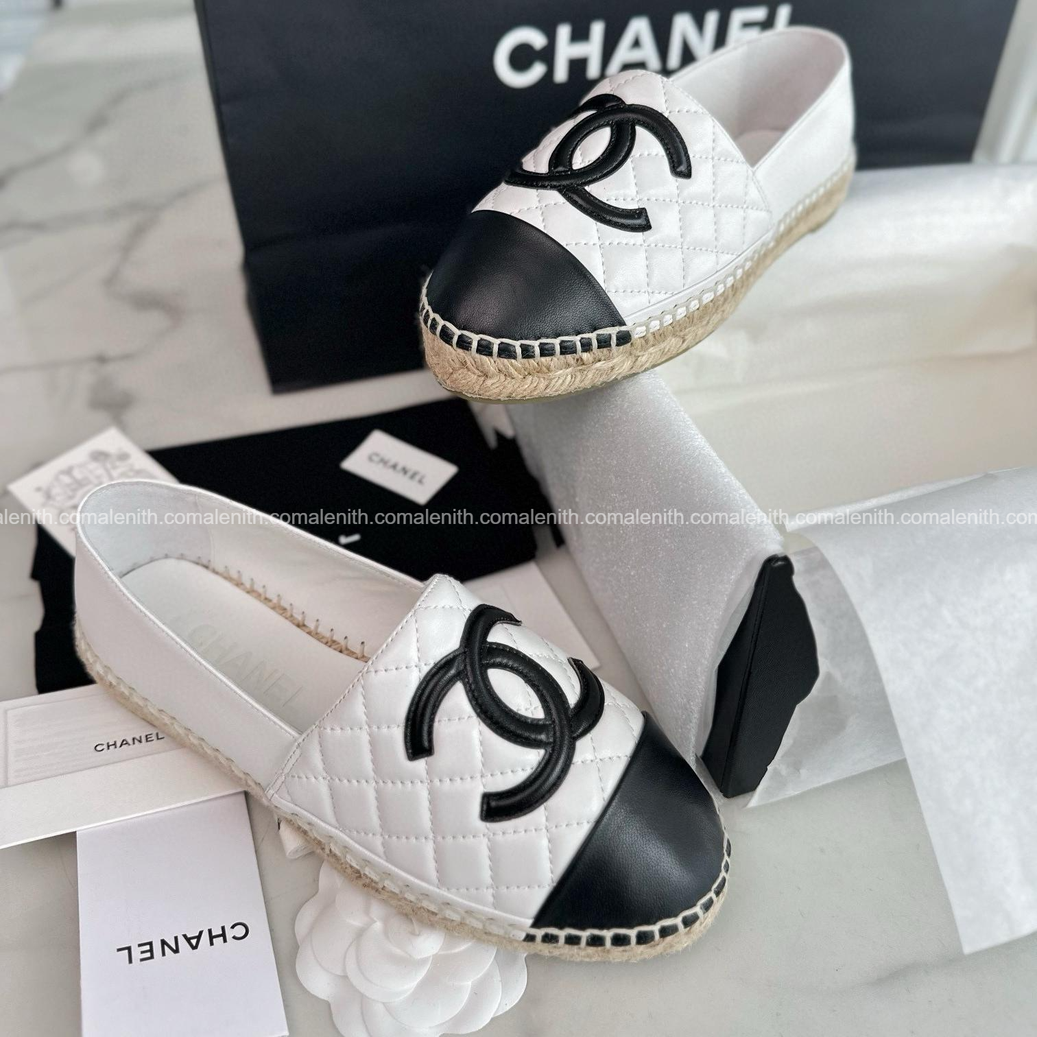 Chanel 24K Black and White Lambskin Quilted Espadrilles